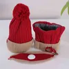 3ピース/セット女性帽子スカーフの顔カバー冬の暖かい厚いフリースライニングウールヤーンビーニーキャップ