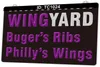 TC1024 Wing Yard Buger's ribs Philly's Wings Light Sign Dual Color 3D Engraving