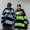 Women's sweater stripe letter casual tops harajuku pullover autumn drop vintage punk Hip hop streetwear Korean clothing 211018