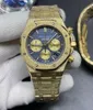 クォーツVKの動き腕時計多機能クロノグラフ高品質の曇りゴールドステンレス鋼メンズデザイナーは青い面42mmを腕前に見ます。