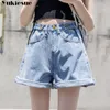 Streetwear Summer Women Denim Shorts New Arrival High Elastic Waist Wide Leg Shorts Jeans Black Short Femme Plus size 5xl 210412