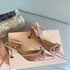 MACH Dress shoe Luxury Designer Satin Bow Slingback sandal Crystal Embellishments rhinestone Evening party shoes 6.5cm Heels Top quality sandals