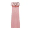 Longue robe rose femme tube top mince une épaule sans bretelles élégante fille française fente été 210604