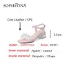 Sophitinaの女性の靴サンダル夏の本革正方形のつま先の奇妙なヒールドレッシングスタイリッシュなクリスタル甘い銀FO317 210513