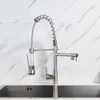 Brushed Nickel Kitchen Faucet Dual Function Spout Pull Down Shower Spray Swivel Spout Kitchen sink Taps Cold Mixer tap crane 210724