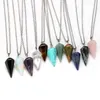 Natural Stone Chakra Hexagonal Cone Gemstone Necklace for Women Crystal Pendulum Reiki Healing Pendent Charm Necklaces Wholesale Price Nice Jewelry Gift