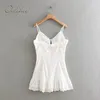 Summer Women Sexy Bodycon Mini Embroidery White Lace Ruffle Short Tunic Beach Dress 210415