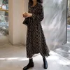 Gaganight花の女性のマキシスプリングシフォンドレス長袖Vネックビンテージ韓国の女性ロングドレスラインファッションvestidos 210519