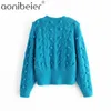 Costume Jewelry Pearl Button Twisted Ball Knit Jacket Fashion Chic Lady Elegant Sweater Cardigan Outwear 210604