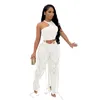 Adogirl Dames Sexy Lint Bandage PU Lederen Tweedelige Set Mouwloze Vest Crop Top Split Potlood Pants Night Club Suits Outfits Y0625