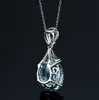 Blue Crystal Water Drop Pendant Necklace Fashion Trend Wedding Engagement Party Women Clavicle Chain Jewelry