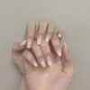 Unhas falsas Meio-comprimento parágrafo Balé Gradientes Francês Glitter Wearable Acrílico Acrílico Falso Prego Capa Completa Com Design Ferramenta de Manicure 24pcs em Box Embalagem