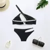 Czarny Biały Jeden Ramię Bikini Zestaw Frlowce Swimm Siatek dla Kobiet Asymetria Micro Biquini 2021 Summer Beach Nosić x0522