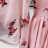 Gaganight Summer Sweet Bandage Flowers Embroidery Dress Women Pink Long Butterfly Sleeve V-neck Dress Vintage Sexy Party Dresses 210519