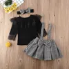 1-6Y criança criança menina bebê roupas conjunto preto luva longa laço t camisa tops + manta babados saias macacões primavera garota trajes 211020