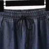 DIMANAF Plus Size Women Jeans Wide Leg Pants High Waist Denim Harem Female Elastic Deep Blue Trousers Oversize Summer 5XL 210629