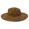 Panamas Hats Leopard Western Cowboy Jazz Caps Sieć Fedora Hats Luksusowy modny Khaki Camel White Founded Big Brim 9,5cm Hats