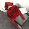 Dünne Mädchen Weiche Baumwolle Gestrickte Hoodies Mode Damen Elegante Bombe Sweatshirts Casual Weibliche Strickwaren Vintage Frauen Chic 211109