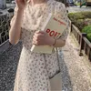 Fashion Korean Style Wild Slim Short Sleeve Jupe Femme Preppy Summer Dresses Vintage Simple Printed Floral Midi Dress 9596 210508