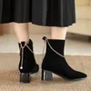 Morazora婦人ブーツ厚いかかと正方形のつま先の婦人靴ファッション快適なFlcok Ankleブーツビッグサイズ33-44 210506