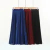 Skirts 2022 Autumn Winter High Waisted Female Long Skirt Fashion Women Solid Yellow Gold Pleated Casual Elastic Waist