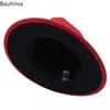 Vinterhöstull filt jazz fedora hattar bälte spänne dekor svart rött lapptäcke unisex brett grim part trilby cap Delm22