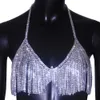 GLAMing Bling Kristall-BH-Halskette, Bikini-Unterwäsche-Kettengeschirr für Frauen, Strass-Quasten-Körperketten, Rave-Outfit-Schmuck