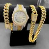 Zegarek na rękę Pełne mrożone zegarki męskie łańcuch kubański łańcuch bransoletowy para biżuteria bling biżuteria dla mężczyzn duże złote łańcuchy hip hop WA252Y