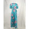 여름 여성 긴 드레스 캐주얼 플로랄 프린트 Boho Beach Maxi Dresso 넥 붕대 우아한 숙녀 파티 Vestidos de Feata 5XL 210331