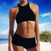 Women's Swimwear 40# Swimming Suit Bikini Split High Waisted Boxer Swimsuit Collar Push-up Beachwear
