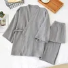 Kimono japonês primavera e verão algodão crepe pijama pijamas conjunto plus size casal homens sauna roupas yukata mulheres robe conjuntos 210622