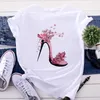 Kadınlar Kısa Kollu T-Shirt Beyaz Üstler Yüksek Topuk Ayakkabı Baskılı Tshirt 2022 Kadın Tişörtleri Yaz Tee Femme Moda Giyim 2023 Sıcak Satış