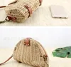 Saco feminino Semicírculo Mini Messenger Palha Tecido Casual Moda Rattan Beach Bags