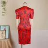 Red Print Dresses Plus Size Women Short Sleeve V Neck Bodycon High Waist Evening Birthday Party Robe for Woman Dropshiping 210527