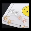 Boucles d'oreilles à tige Bijoux Creux Pet Chat Chien Patte Imprimer Boucle D'oreille Femmes Fille Mode Chiot Mémorial Minimaliste Animal Empreinte Stud X