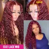 Spitze Perücken Luvin 30 Zoll 99J Burgund Tiefe Welle Front Menschliches Haar Rot Farbige Wasser Lockige Remy Highlight Frontal perücke Für Frauen