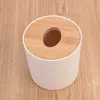 Creativo doppia uscita soggiorno scatola di fazzoletti di legno di bambù el desktop di casa rotondo portarotolo di carta igienica in plastica 210818