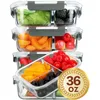 Storage Bottles & Jars Glass Meal Prep Containers 3 Compartment With Lid Lunch Food Box Color Airtight Bento BPA-Free