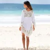 Biała koronkowa pokrywa upy stroje kąpielowe lato sexy bikini pareo plaża plaża beachwear kobiety sukienka kostium kąpielowy w górę # Q425 210420
