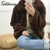 Kış Kürk Kadınlar Kabarık Sıcak Uzun Kollu Giyim Kadın Kalınlaşmış Kısa Ceket Gevşek Zarif Palto 210514