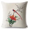 Federa per cuscino in lino cotone vintage fiore uccello federa per cuscino divano soggiorno decorazione per la casa274O
