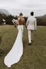 2021 Long Train Mermaid Wedding Dresses Bridal Gowns Simple Satin Sexy Backless Straps Bow Bride Dress Custom Made Summer US2-US26W Vestidos