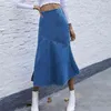 Fashion denim Cotton Ruffles Hip pencil long skirt Womens autumn winter Denim Skirt womens Mid-Calf Vintage skirts 210508