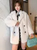 Terno de lapela solar pêlo um grão de veludo casaco de inverno feminino e tamanhos de tamanho grande de alta qualidade de alta qualidade de duas peças