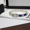Лучшая модная голубая доминирующая тигровая головка рисунка эмаль высококачественный серебряный винтажный браслет питания NRJ Linka