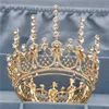 Vintage Romantik Altın Tam Yuvarlak Kraliçe Kral Tiara Taç Pageant Headpieces Gelin Düğün Saç Takı Tiaras ve Taçlar X0625