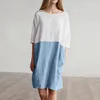 dress Women Casual Patchwork 1/2 Sleeved Cotton Linen Dress Oversize Loose Pockets Tunic dress women 210419