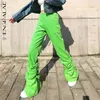 SHENPALAE Streetwear Folds Trousers Women's Spring Autumn High Waist Green Stright Regular Pants Female Tide 5C825 210427