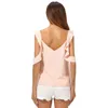 Femmes et chemisiers dames chemisier en mousseline de soie hauts sans manches pour femmes chemise rose volants solide col en v 4756 50 210415