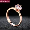 Vigselring för kvinnor roséguld färg Sexklor Cubic Zirconia Rundskuren 6mm Modesmycken R013 R014